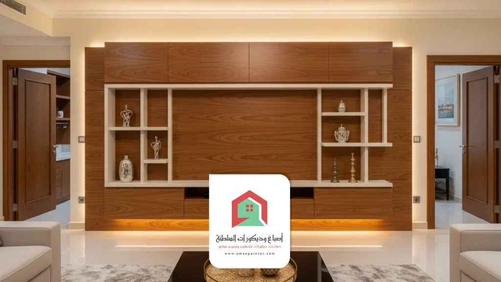 تفصيل مكتبة تلفزيون خشب