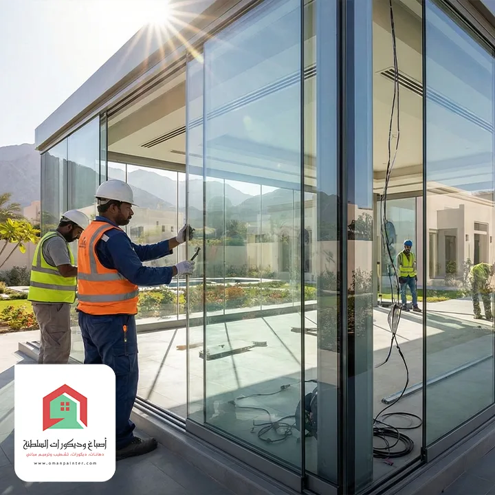 فريقنا اثناء تركيب الزجاج